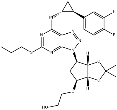 triazolo 2 [[(3aS, 4R, 6S, 6aR) - 4 [7 [[(1R, 2S) - 2 cyclopropyl (3,4-Difluorophenyl)] Amino] - 5 (propylthio) - 3H- [1,2,3] [4,5-d] pyrimidin-3-yl] - 2,2-dimethyl-tetrahydro-3aH-cyclopenta [d] [1,3] dioxol-6-yl] oxy] Äthanol Struktur
